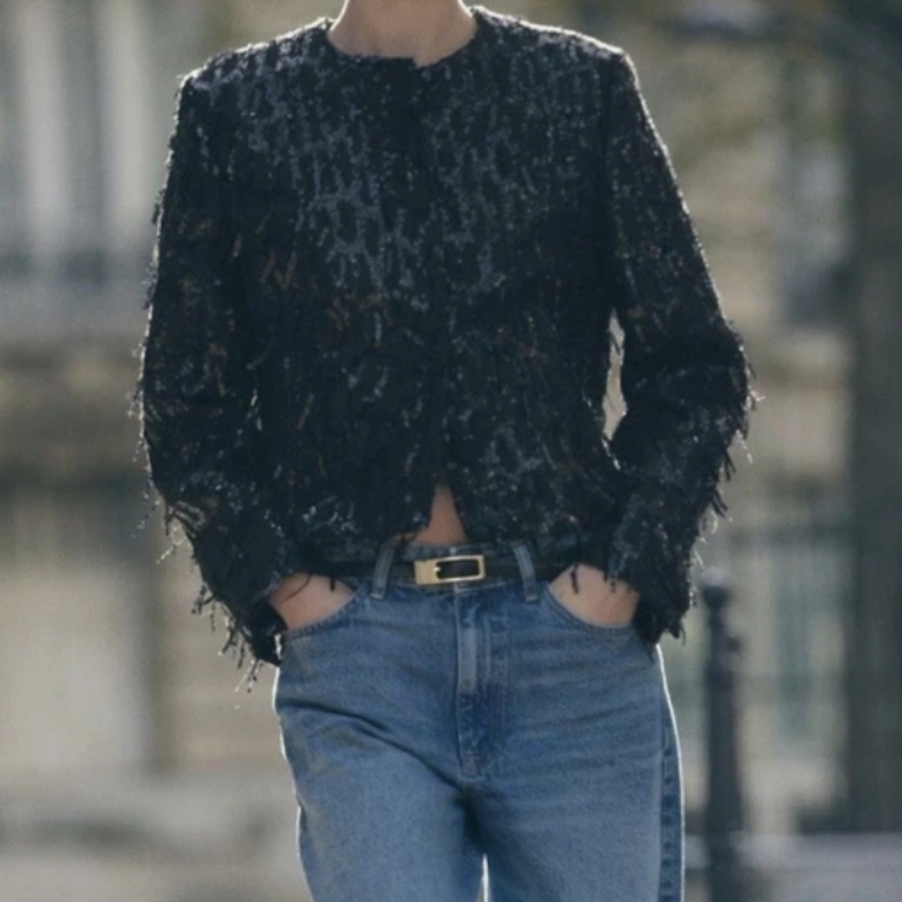 Zara Black Sequin Blazer - Picture 3 of 14